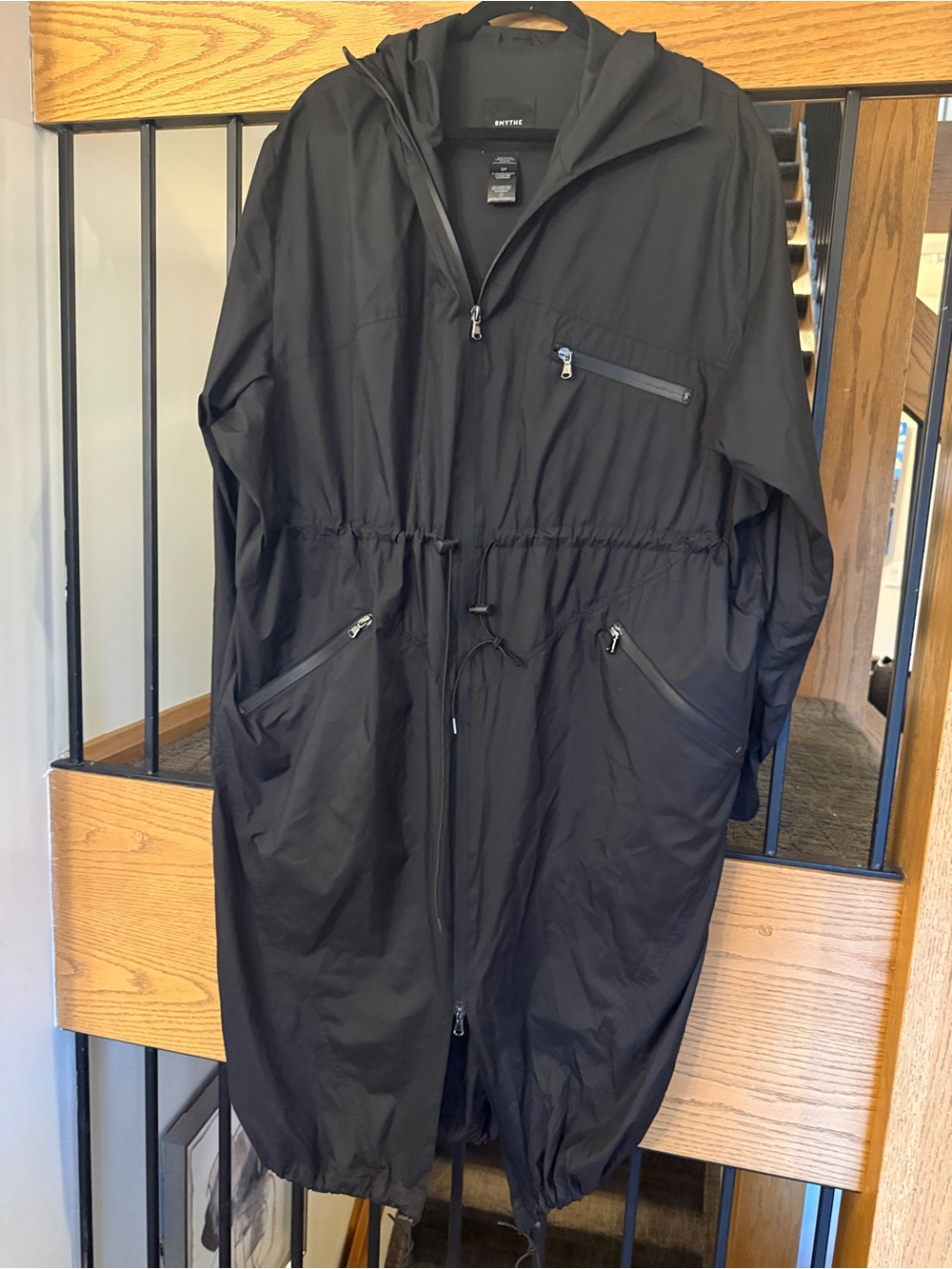 Smythe Black Hooded Zip-Front Raincoat